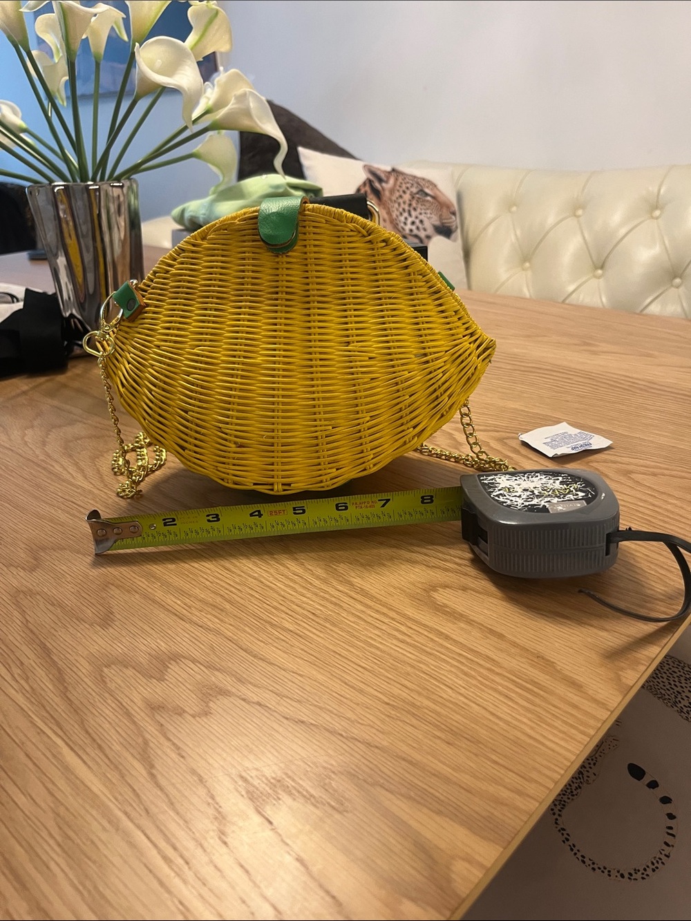 Anthropologie Yellow Woven Lemon Clutch with Green Trim